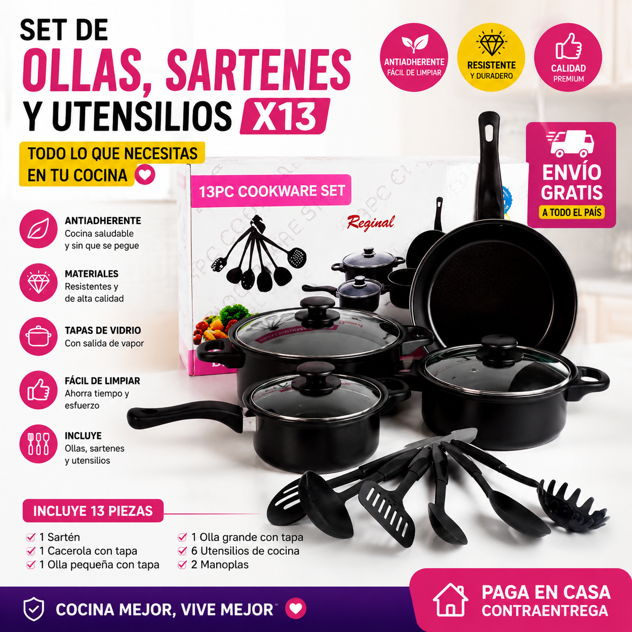 🔥 Set de Ollas Antiadherentes x13 | Renueva Tu Cocina + Envío Gratis + Paga en Casa